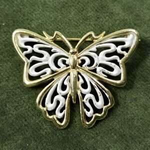 JJ Gold and White Butterfly Brooch